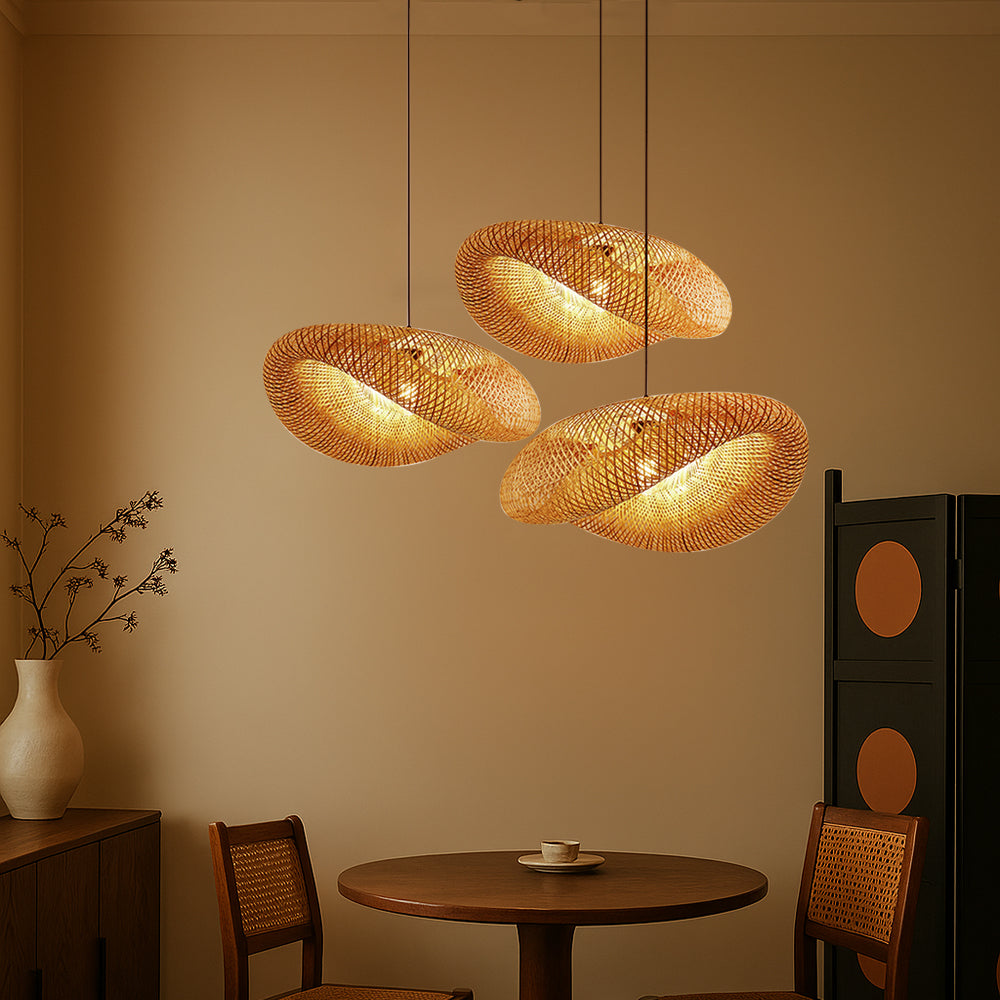 LED Ceiling Lamp Woven Bamboo Natural Finish