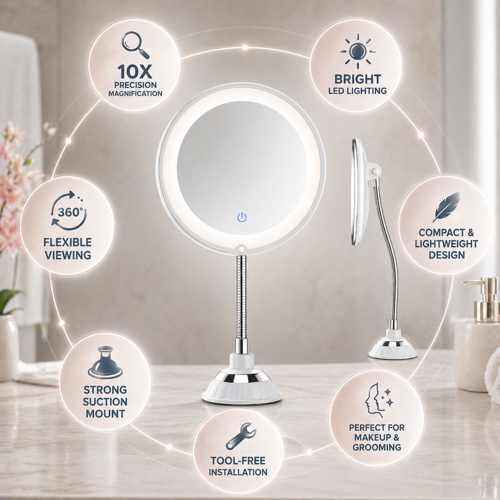 Miroir Grossissant LED avec Bras Pivotant pour Soin