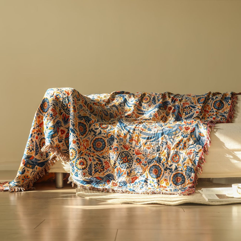 Coperta con motivo di uccelli e fiori Leggero complemento d’arredo