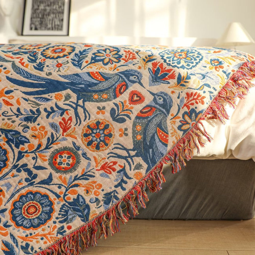 Coperta con motivo di uccelli e fiori Leggero complemento d’arredo