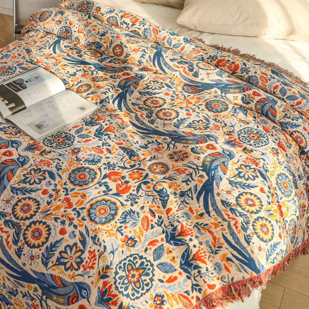 Coperta con motivo di uccelli e fiori Leggero complemento d’arredo