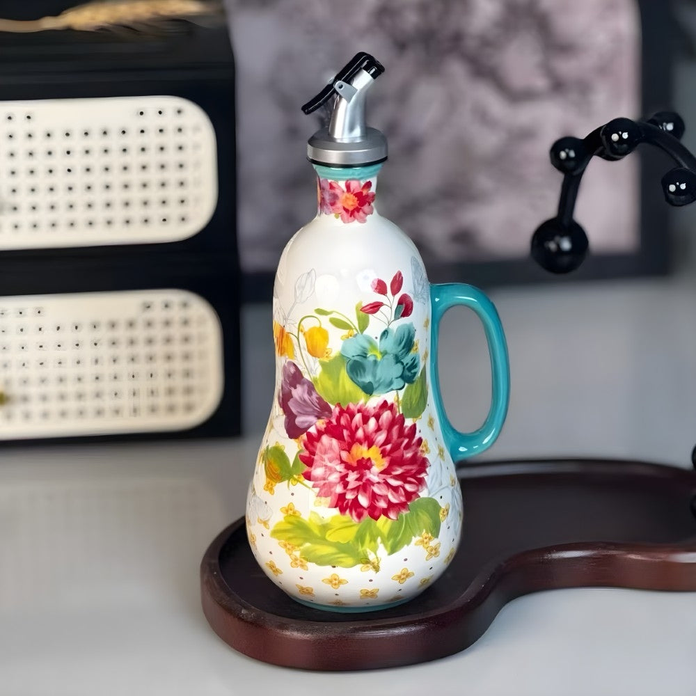 Oil bottle with floral pattern Large capacity easy pouring