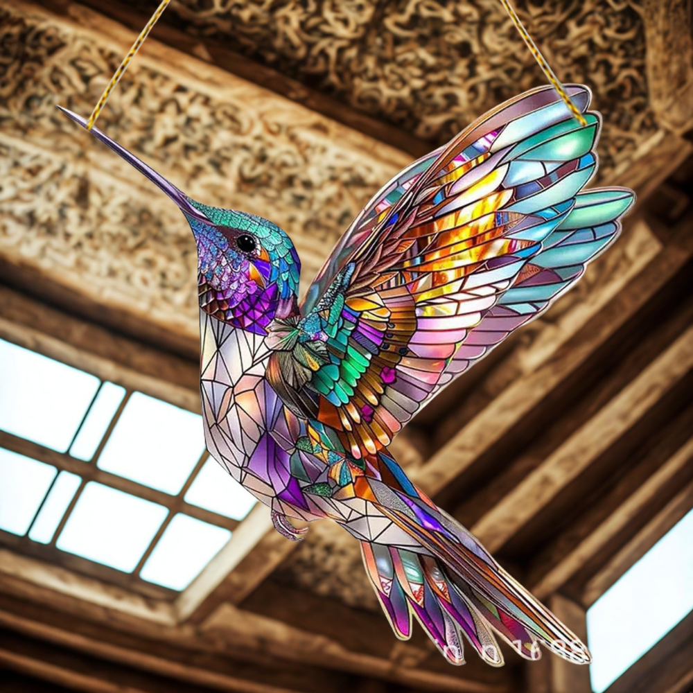 Fensterdekoration mit Buntglaseffekt und Motiv eines blauen Vogels