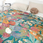 Koc patchwork w kwiaty narzuta boho z frędzlami na sofę