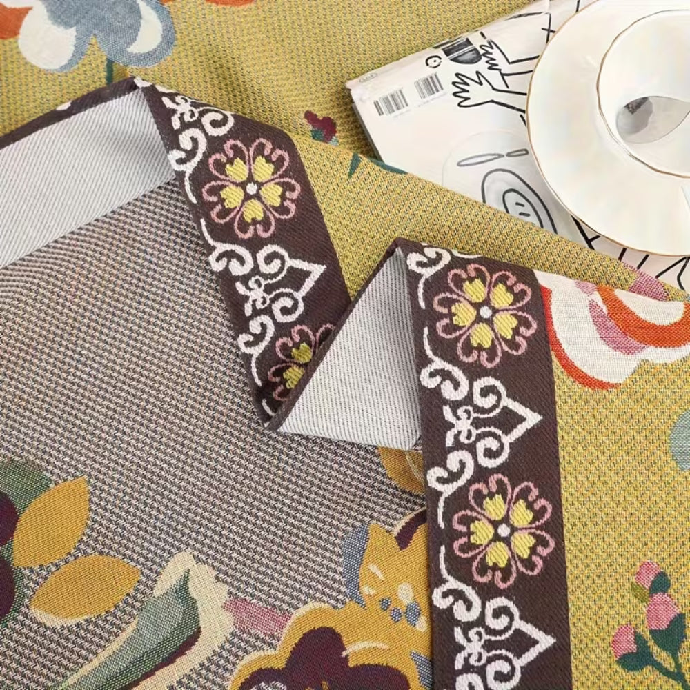 Dekorative Patchwork-Decke im Boho-Stil mit Blumen- und Vogelmuster
