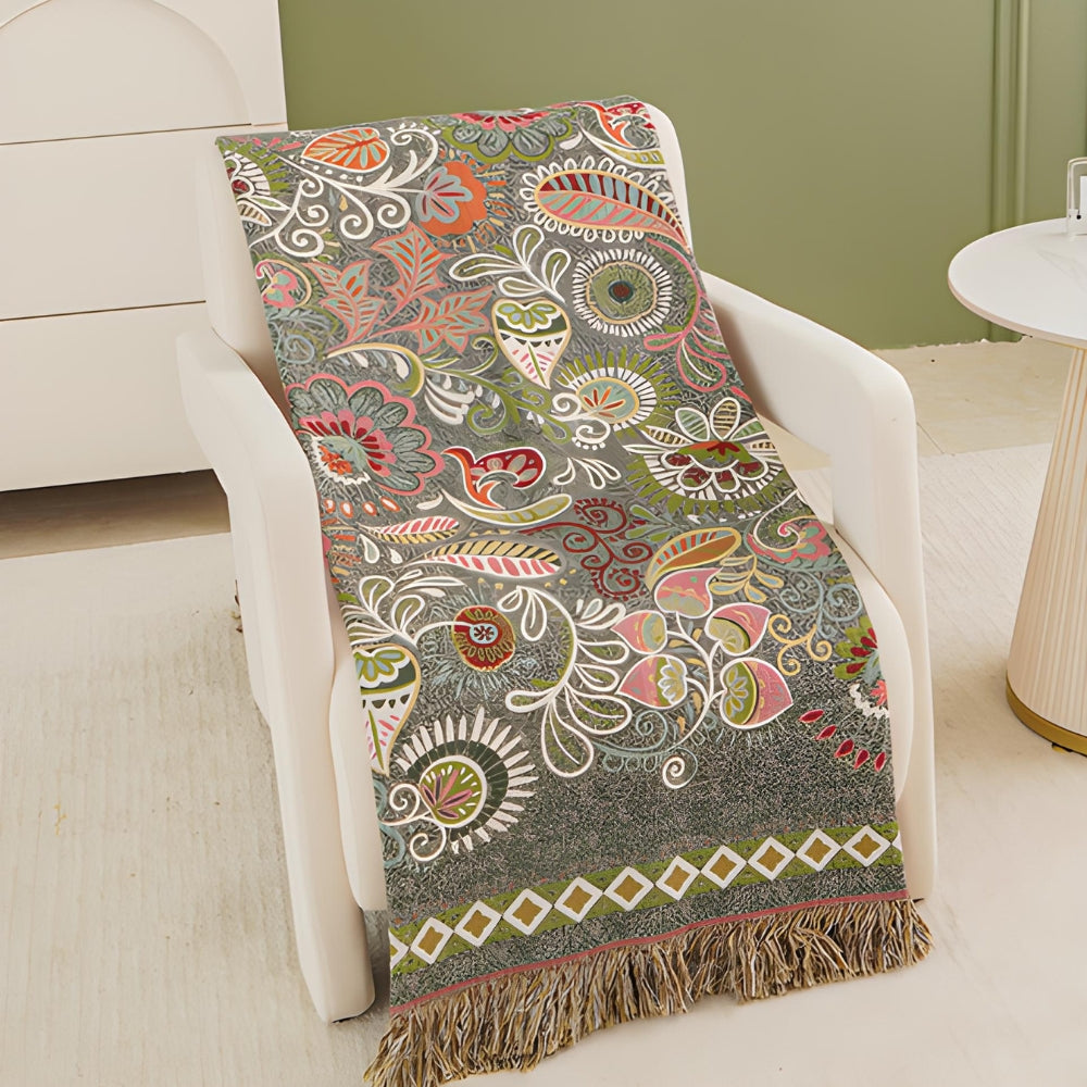 Boho double-sided fringed blanket Cozy cover for sofa and bed