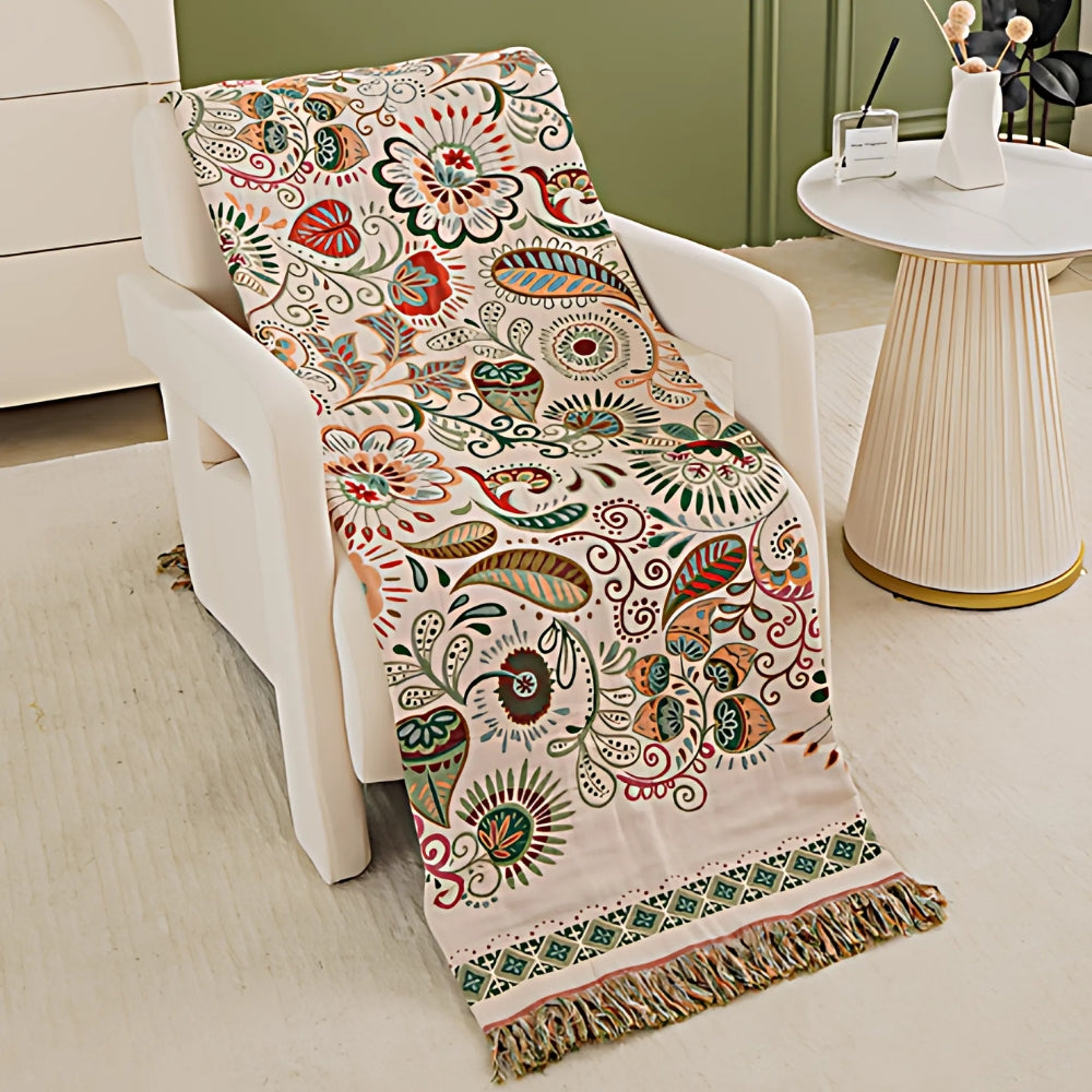 Boho double-sided fringed blanket Cozy cover for sofa and bed