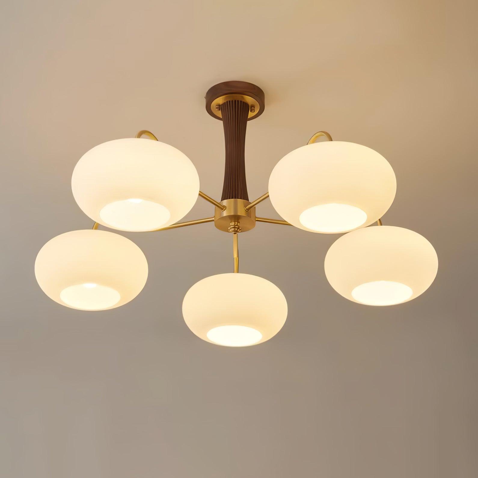 Lampada da soffitto di lusso in stile mid-century in ottone e vetro
