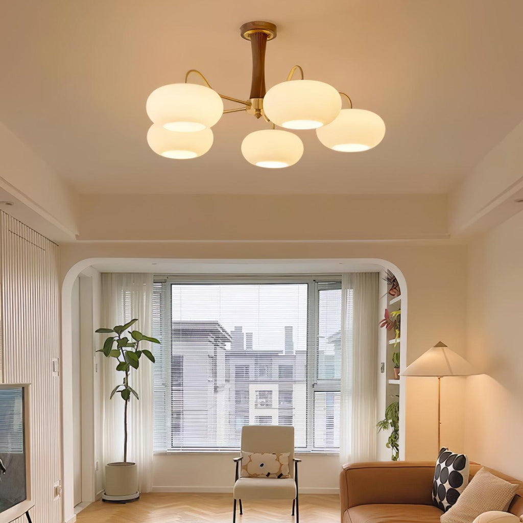 Luxuriöse Mid-Century-Deckenlampe aus Messing und Glas