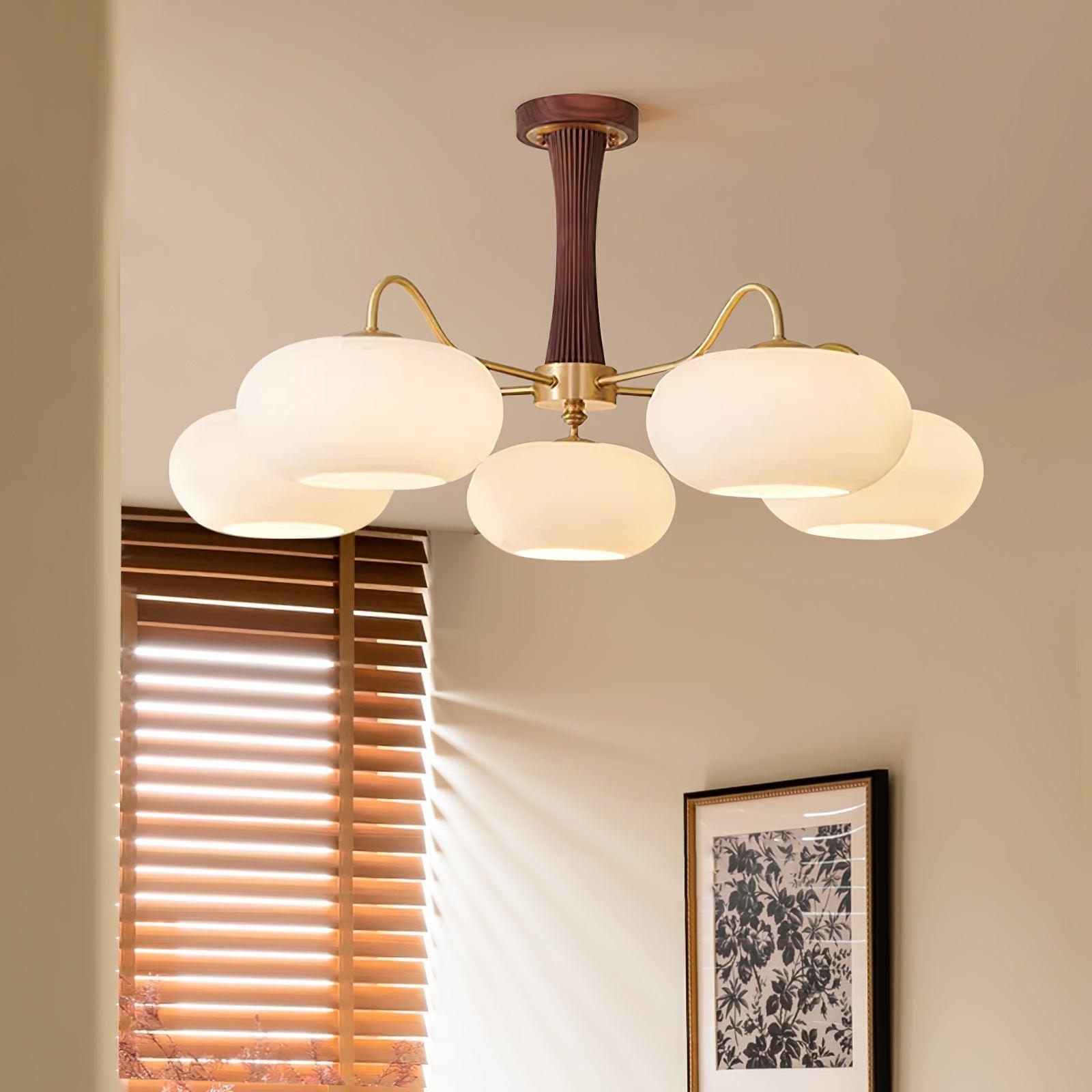 Luxuriöse Mid-Century-Deckenlampe aus Messing und Glas