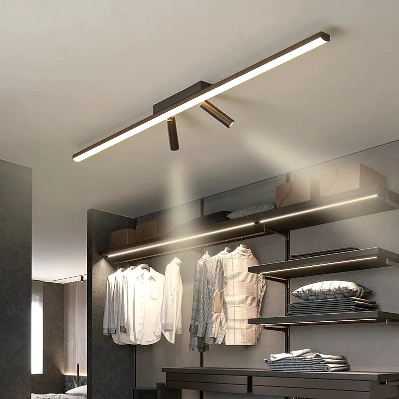 Modern linear black ceiling lamp for living spaces