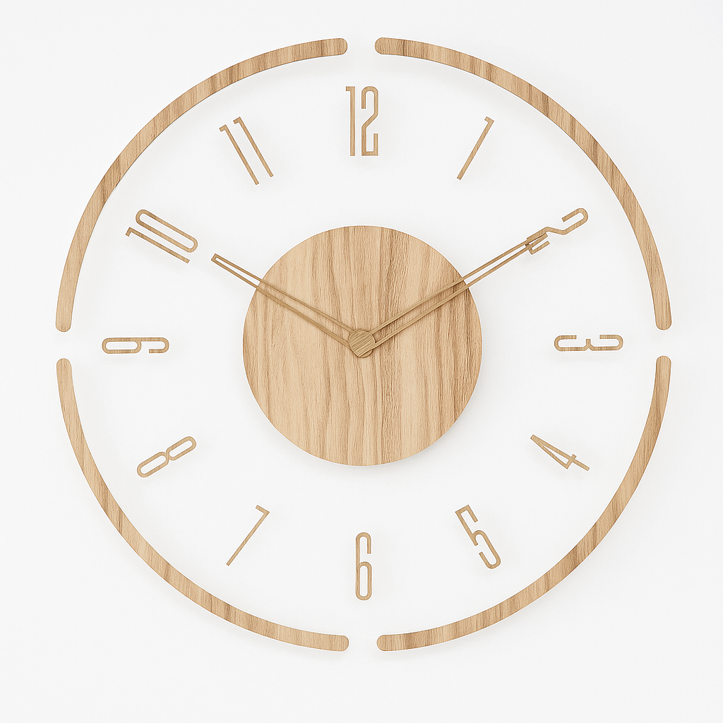 Wanduhr aus Holz im natürlichen nordischen minimalistischen Stil