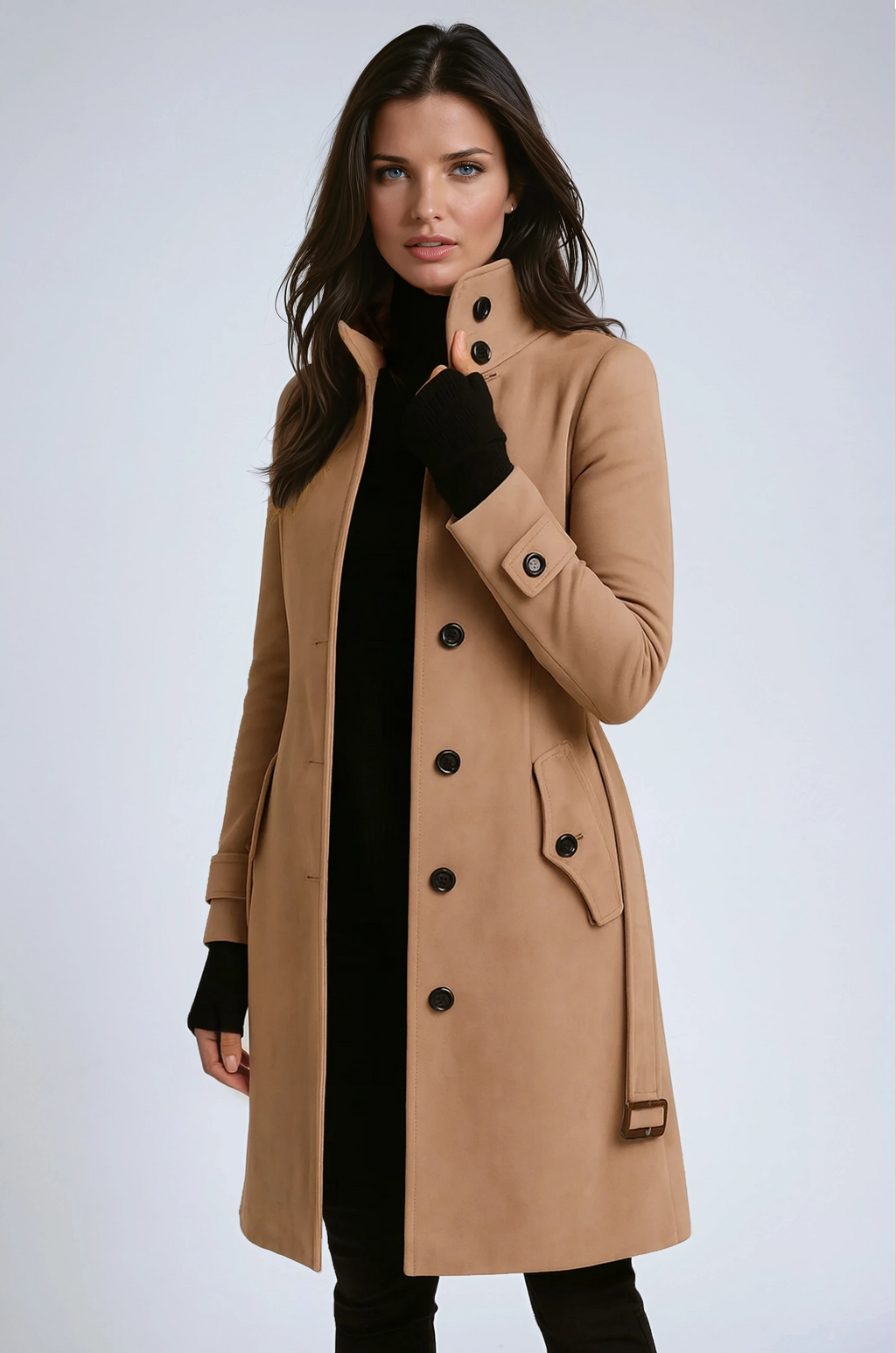 Damen-Winter-Trenchcoat mit hohem Kragen