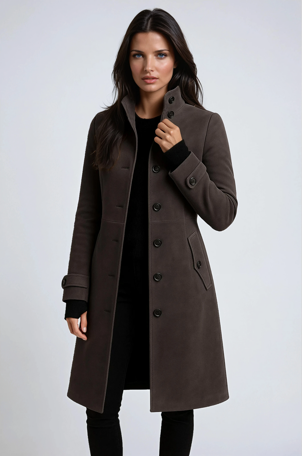 Damen-Winter-Trenchcoat mit hohem Kragen