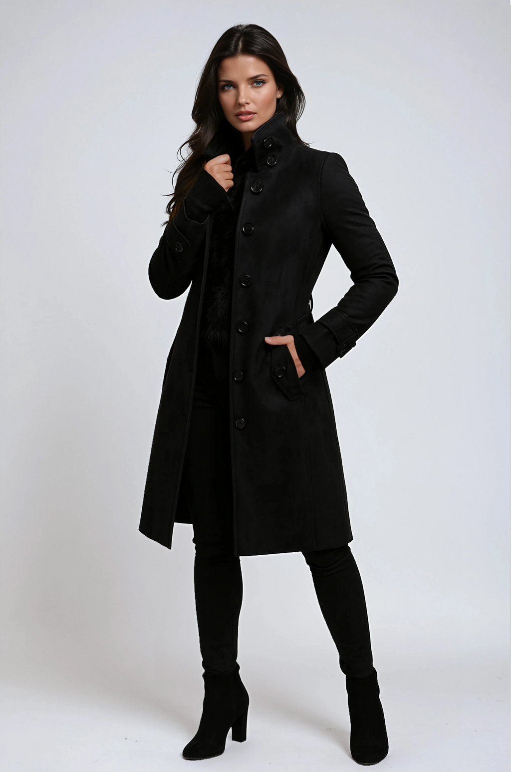 Damen-Winter-Trenchcoat mit hohem Kragen