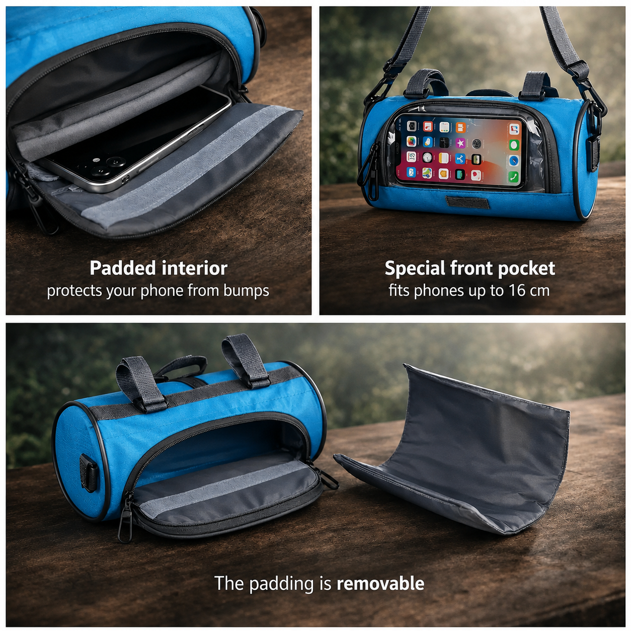 Sacoche pour guidon de vélo avec support pour téléphone tactile
