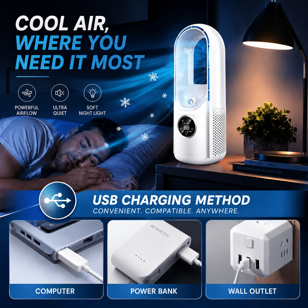 Ventilateur tour compact sans pales avec débit d'air réglable