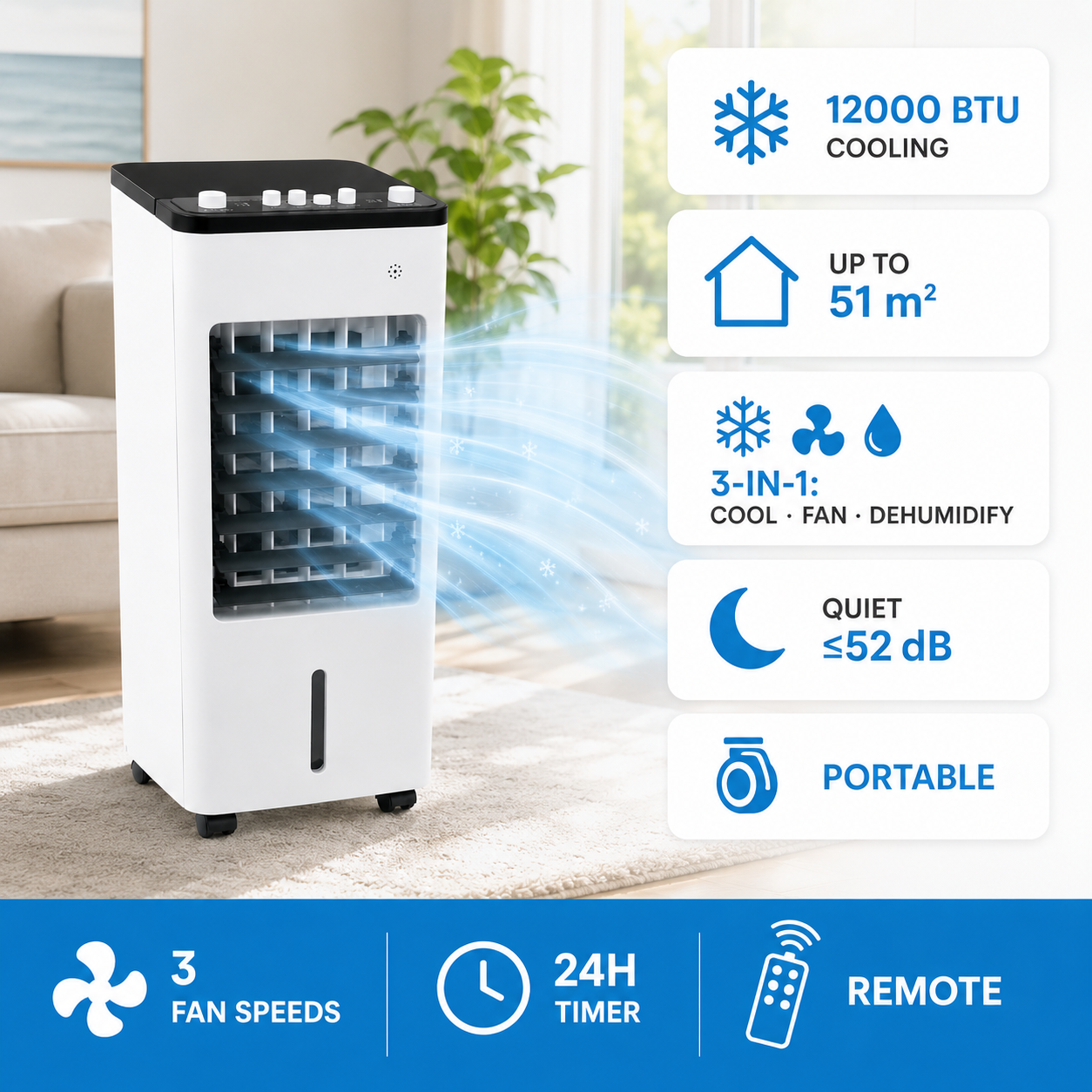 Unità di Raffreddamento Portatile per Ambienti 12000 BTU con Modalità Ventilatore
