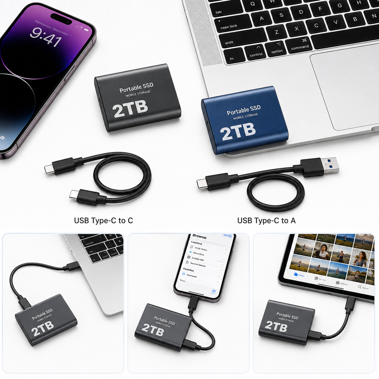 Przenośny Dysk SSD 2TB USB-C – Zewnętrzna Pamięć do Laptopa, PC i Telefonu