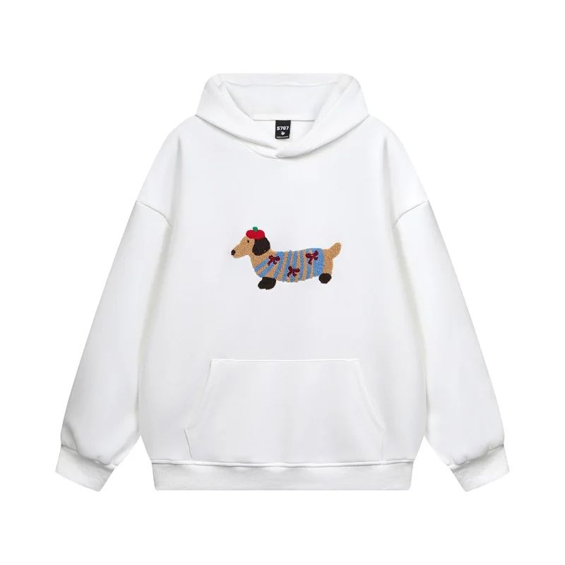 Cozy cotton blend hoodie with embroidered dachshund for autumn and winter