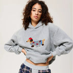 Cozy cotton blend hoodie with embroidered dachshund for autumn and winter