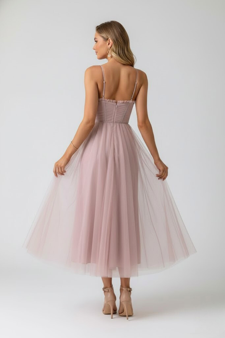 Abito Midi da Donna con Scollo a Cuore per Occasioni Speciali