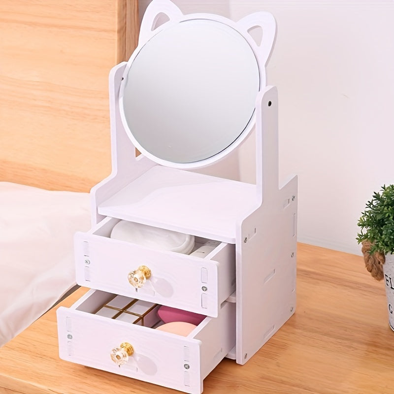 Miroir de maquillage fonctionnel avec rangement – oreilles de chat pointues