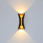 Modern outdoor LED wall light with curved design directing light up and down