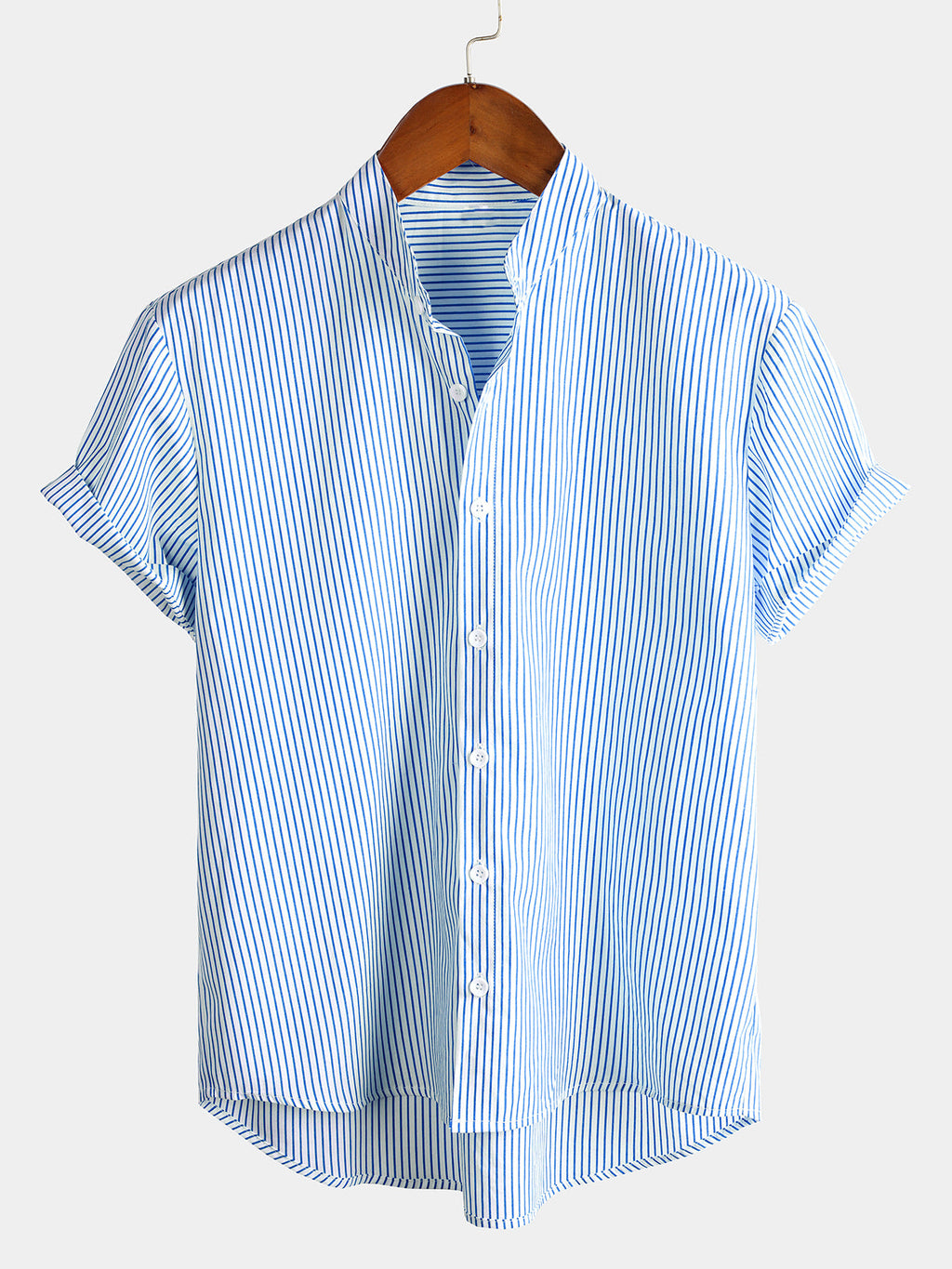 Top Henley Classico da Uomo con Maniche Corte e Motivo Verticale
