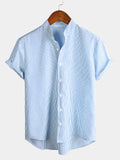 Haut classique à manches courtes pour homme, style Henley, à motif vertical