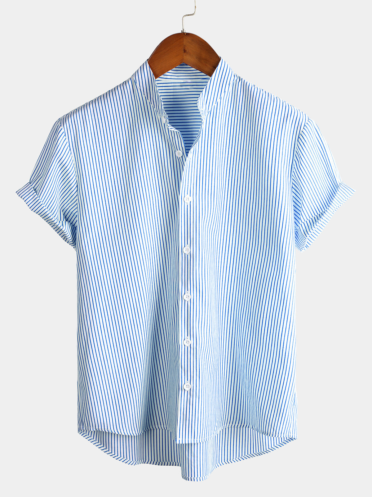 Top Henley Classico da Uomo con Maniche Corte e Motivo Verticale