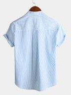 Top Henley Classico da Uomo con Maniche Corte e Motivo Verticale