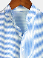 Top Henley Classico da Uomo con Maniche Corte e Motivo Verticale