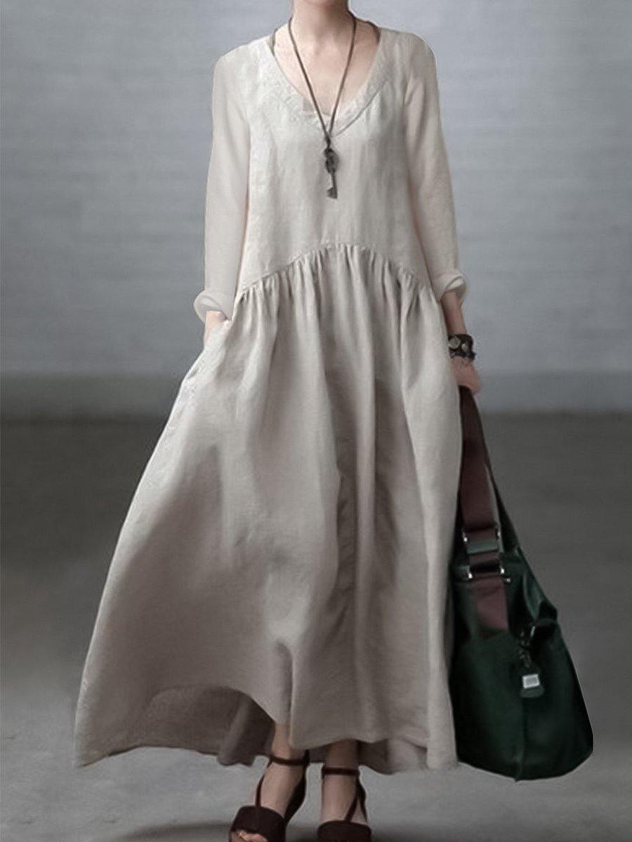 Robe longue décontractée pour femme, coupe ample avec col en V, pour tous les jours