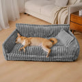 Plush Ribbed Corduroy Sofa Bed Couch with Raised Bolster Sides and Washable Cover for Dogs