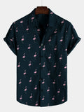 Chemise pour homme à manches courtes, boutonnée, avec imprimé de flamants roses tropicaux
