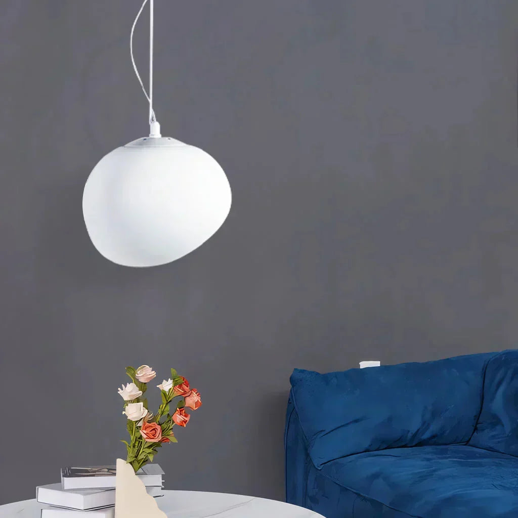 Artistic pendant lamp with frosted glass and pebbles for dining rooms and living rooms