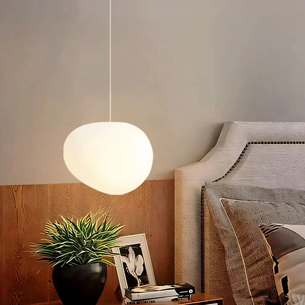 Wisząca lampa sufitowa matowe szkło styl kamyczkowy jadalnia salon