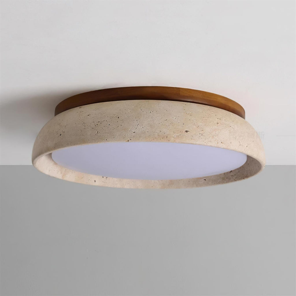 Stylowa lampa sufitowa z trawertynu i drewna