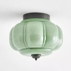 Jade green glass ceiling lamp with gold frame