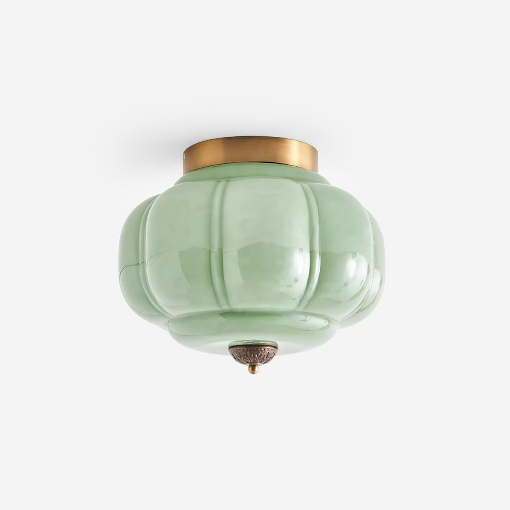 Jade green glass ceiling lamp with gold frame