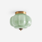 Jade green glass ceiling lamp with gold frame