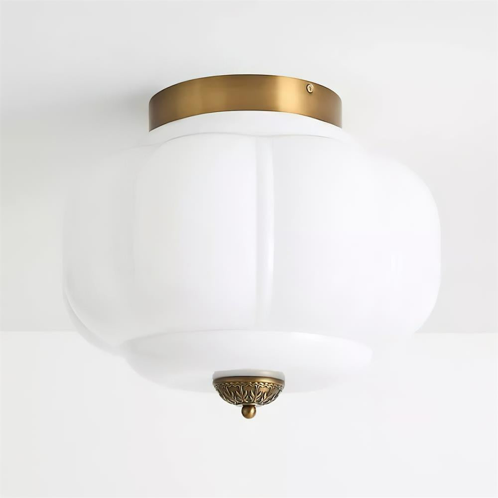 Jade green glass ceiling lamp with gold frame