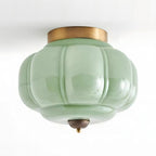 Jade green glass ceiling lamp with gold frame