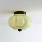 Jade green glass ceiling lamp with gold frame