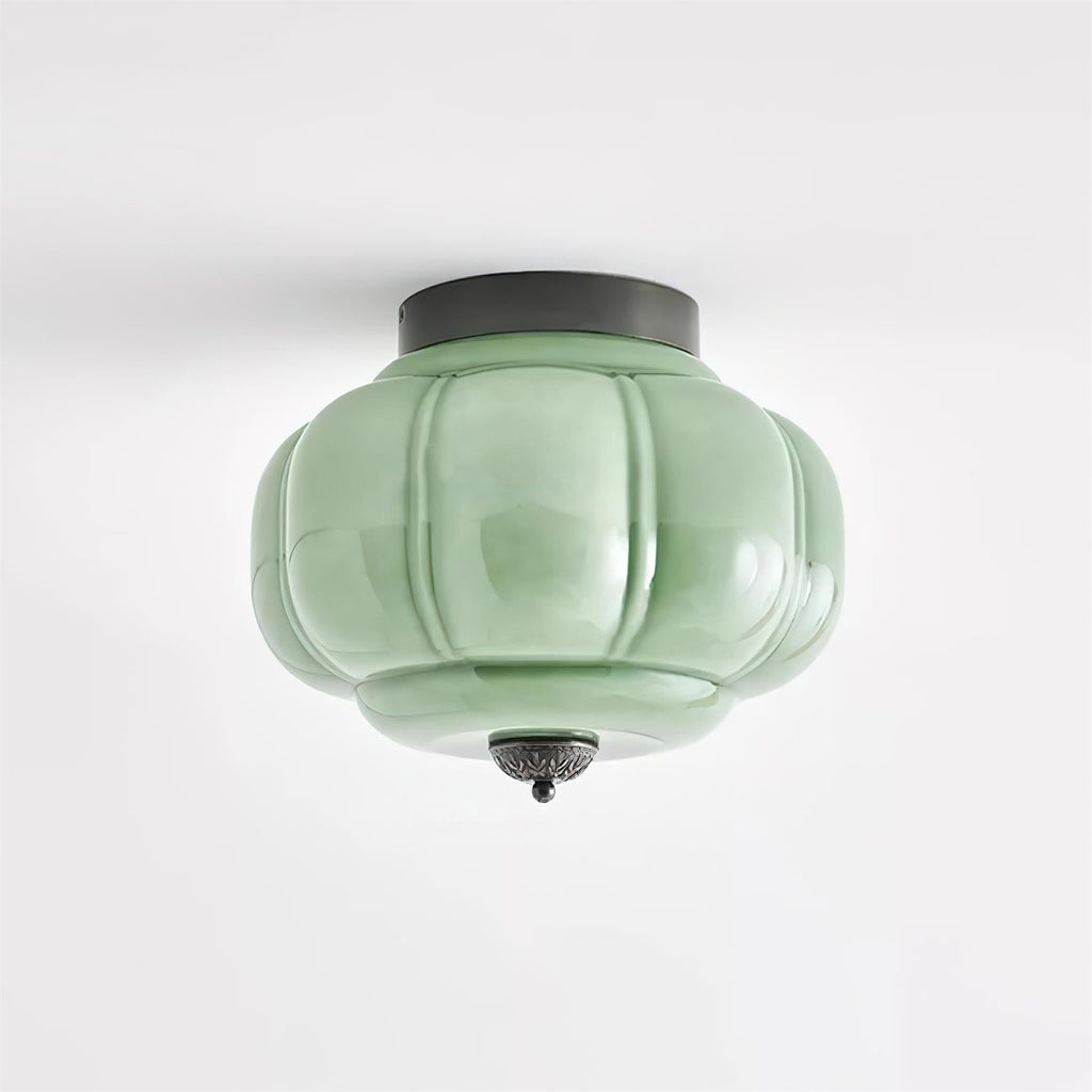 Plafonnier en verre vert jade avec cadre doré