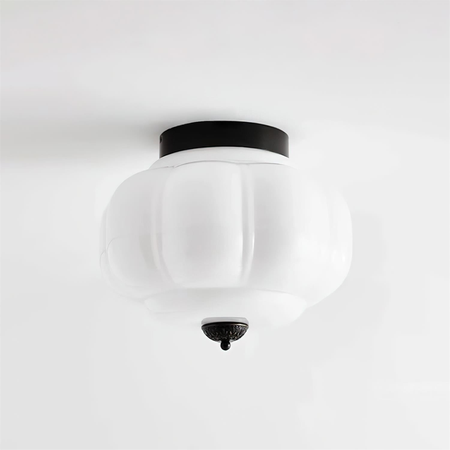 Lampada da soffitto in vetro verde giada con cornice dorata