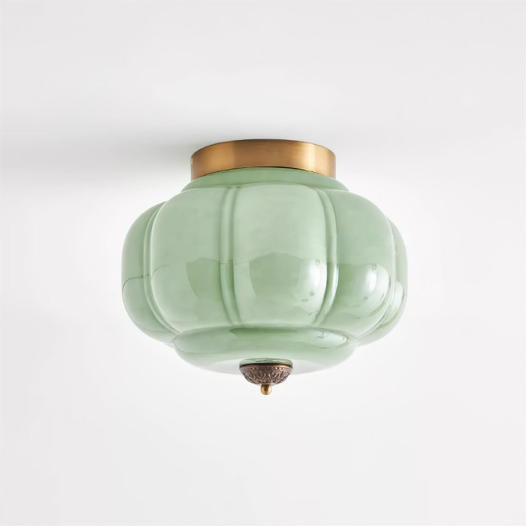 Jade green glass ceiling lamp with gold frame