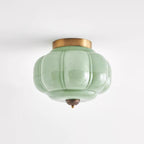 Jade green glass ceiling lamp with gold frame
