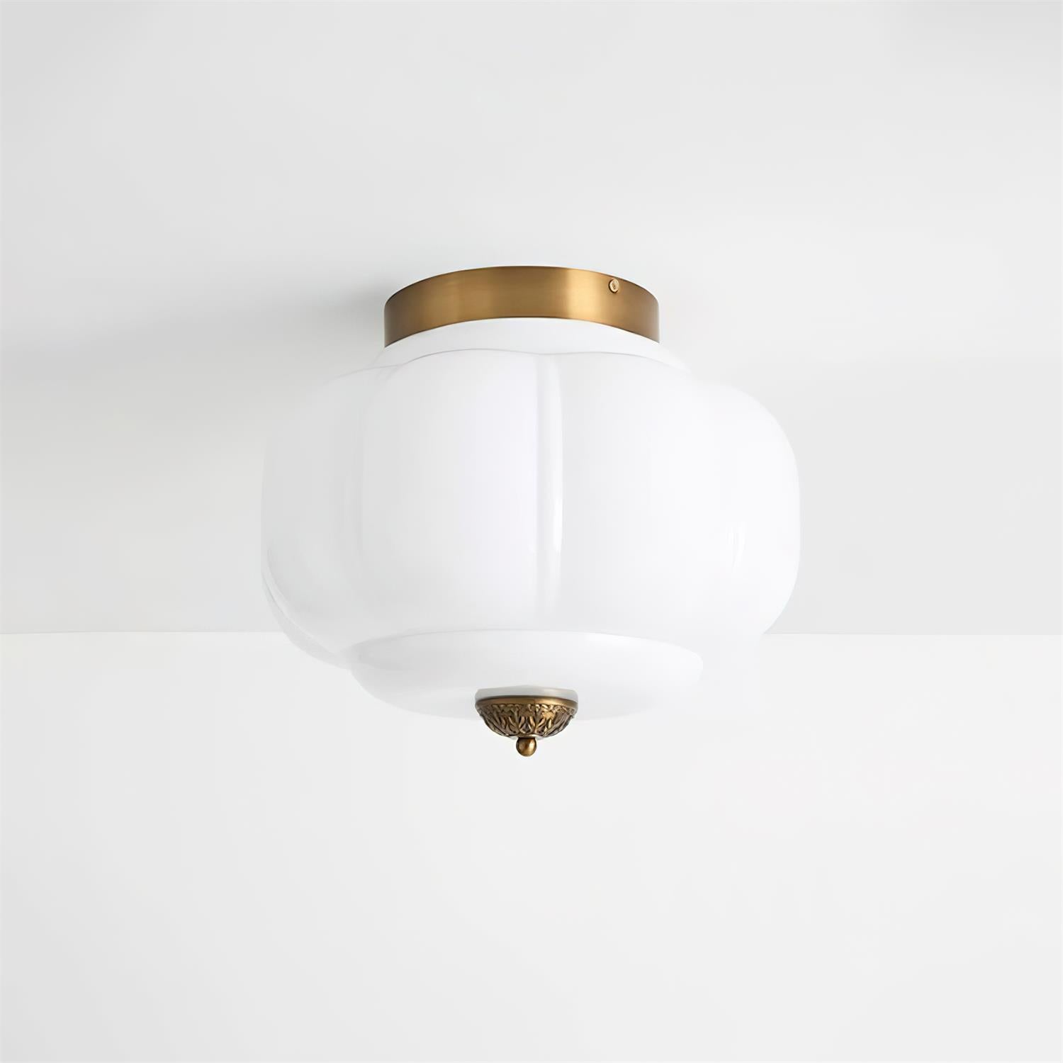 Lampada da soffitto in vetro verde giada con cornice dorata